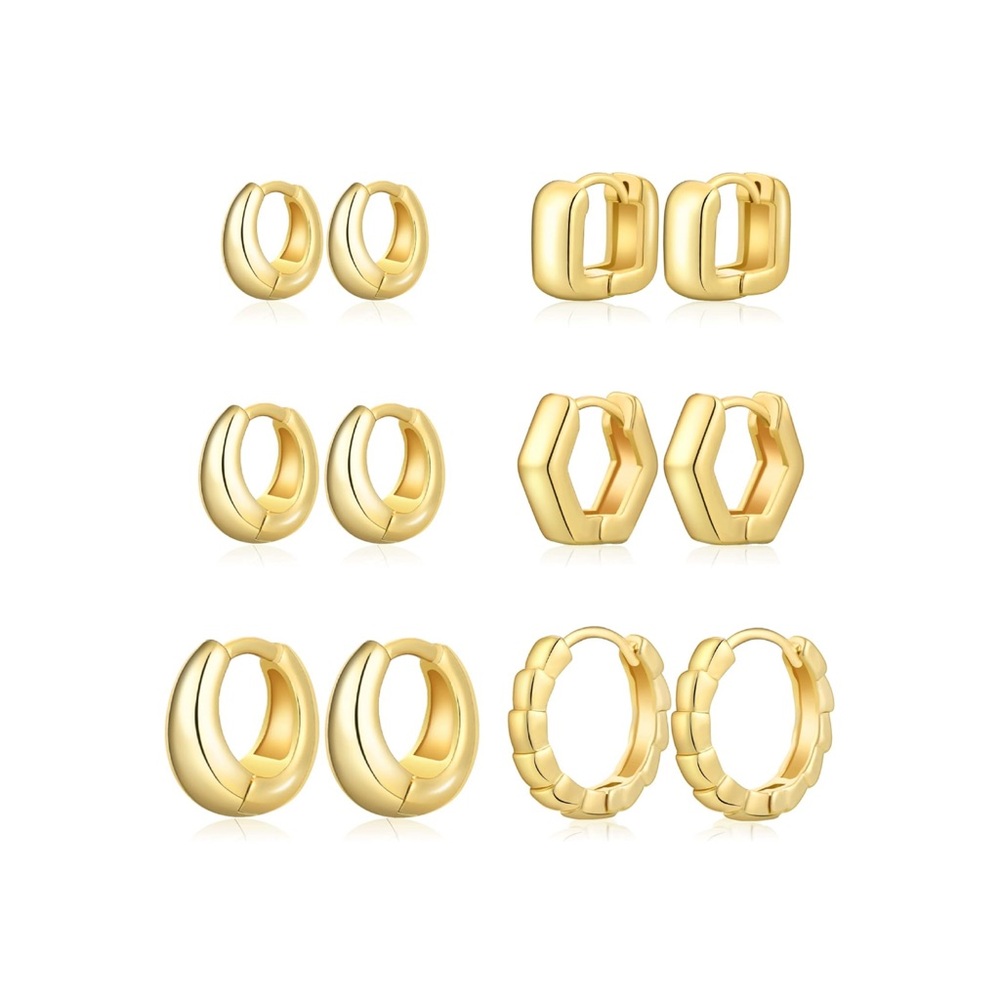 New! 6 Pairs Mallory Gold French Huggie Earrings (1080)
